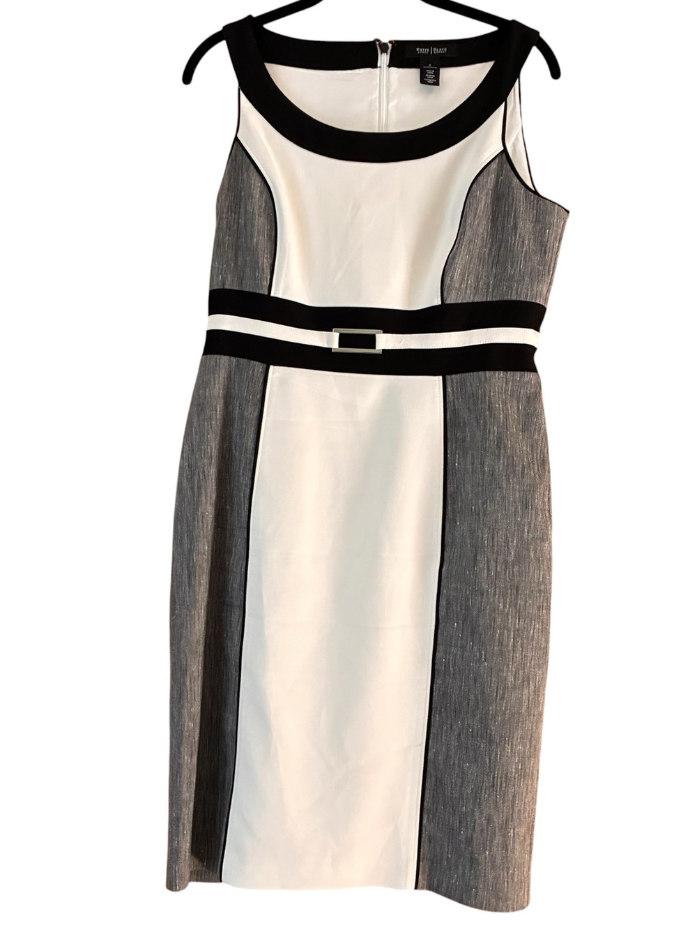 White House Black Market (WHBM) Color Block Sheath Dress White Gray Black Size 8